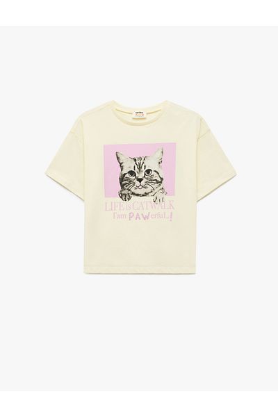Koton Cotton Short Sleeve Crew Neck Printed T-Shirt