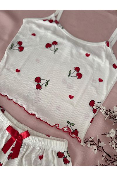 MH Moony Homewears 2-Piece Corded Cherry Shorts Summer Pajama Set