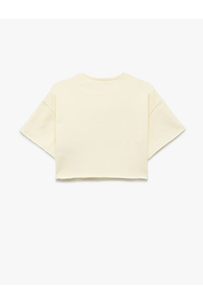 Koton Cotton Short Sleeve Crew Neck Printed Crop T-Shirt