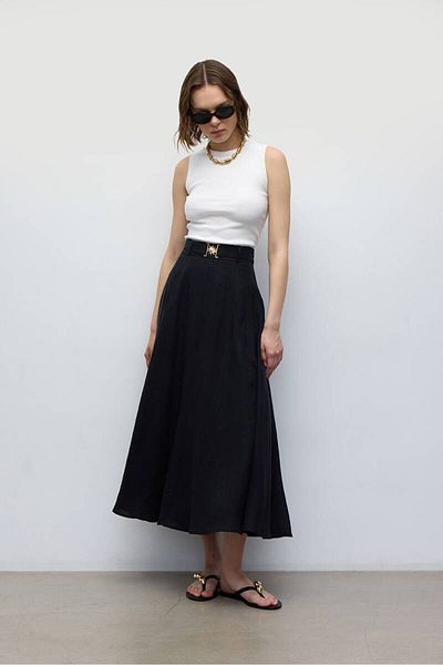 BE BLUE Black Linen Skirt