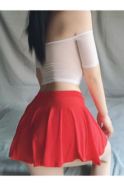 Zikuv Women's Stylish Mini Pleated Red Skirt