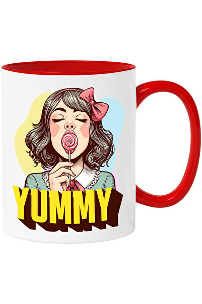 StoryGift Romania Cana cu Fata Bruneta cu Funda Si Acadea Rosie Text Yummy, A...