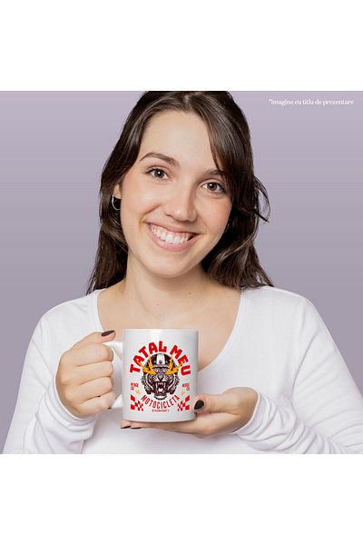 StoryGift Romania Mug with Angry Tiger with Helmet, Long Fangs, Text My Father Rides a Motorcycle, with White Handle