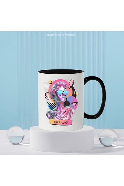 StoryGift Romania Cana Statuie Greceasca Inteligenta Artificiala Sunt Cool!, 330ml, Ceramica cu Ma, Cu Maner Negru STG