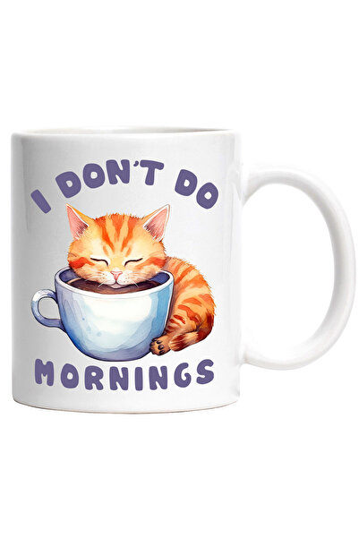 StoryGift Romania Cana cu pisica cu mesajul "I don't do mornings", ceasca cu ...
