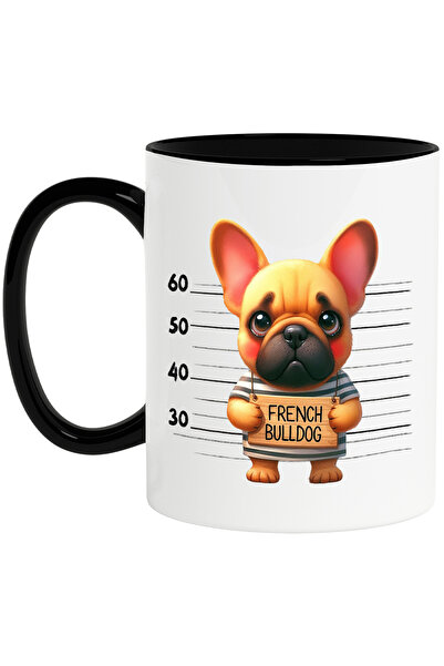 StoryGift Romania Cana cu French Bulldog, caine, animal de companie, ilustratie, trist, pitic, rus, Cu Maner Negru