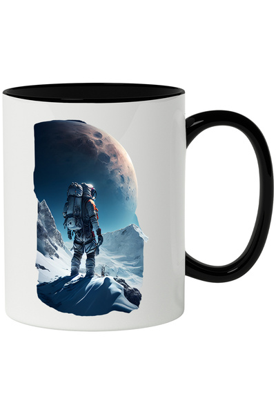 StoryGift Romania Cana Cu Astronaut, Luna, Munte, Zpada, Spatiu, Multicolor 330 ml, Ceramica cu Ma, Cu Maner Negru