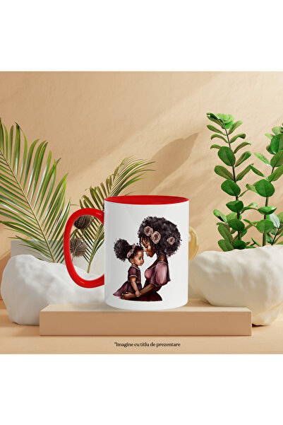 StoryGift Romania Mug with a black mother holding her little girl | illustration | popcorn, With ,STG.