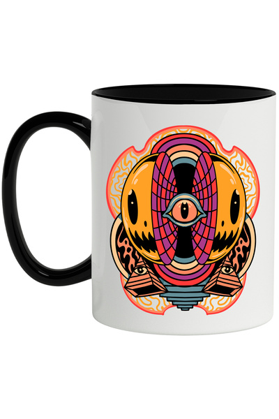 StoryGift Romania Cana Cu Emoji, Illuminati, Abstract, Ochi, Matrix, Curcubeu, Multicolor 330 ml, , Cu Maner Negru