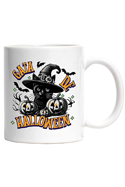 StoryGift Romania Cana cu Pisica Cu Palarie De Hallowen Text Gata De Hallowen...