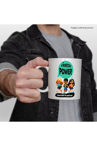 StoryGift Romania Cana Trei frati fratii power, familie energie la patr, 330ml, Ceramic cu Maner A, Cu Maner Alb STG