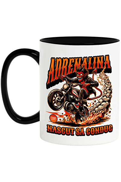 StoryGift Romania Cana cu Diavol Cu Coarne Si Coada Pe Motocicleta Viteza Cur...