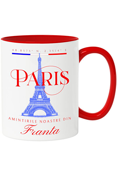 StoryGift Romania Cana cu Atractie Turistica Turnul Eiffel Franta, Text Amintiriel Noastre Din Par, Cu Maner Rosu