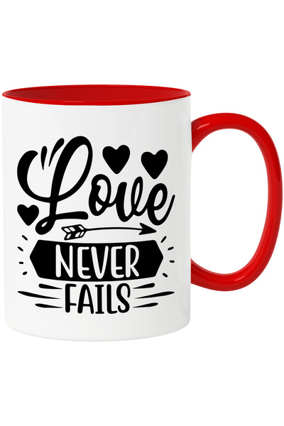 StoryGift Romania Cana cu inimioare si textul "Love never fails" - iubirea nu...