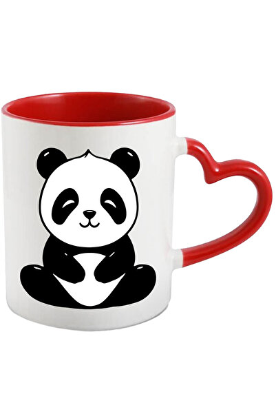 StoryGift Romania Cana cu un ursulet Panda vesel - lenes cu Maner Inima Rosie...