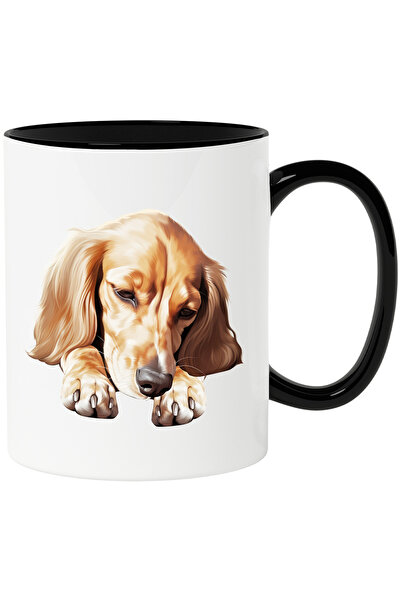 StoryGift Romania Cana cu un catel somnoros | fara vlaga | fara energie | urechi lungi | ilustrati, Cu Maner Negru