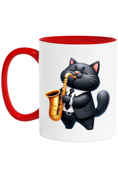 StoryGift Romania Cana cu o pisica neagra care canta la saxofon, ilustratie, ...