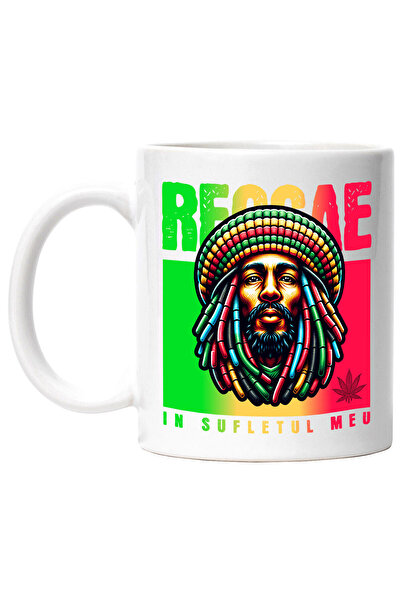 StoryGift Romania Cana cu Portret Bob Marley Cu Dreduri Si Caciual Tricotata Muzica Relaxare Text , Cu Maner Alb
