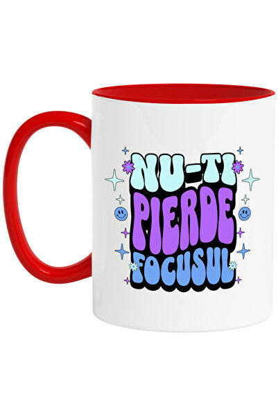 StoryGift Romania Cana Nu-ti Pierde Focusul, 330ml, Ceramic cu Maner Rosu, Cu...