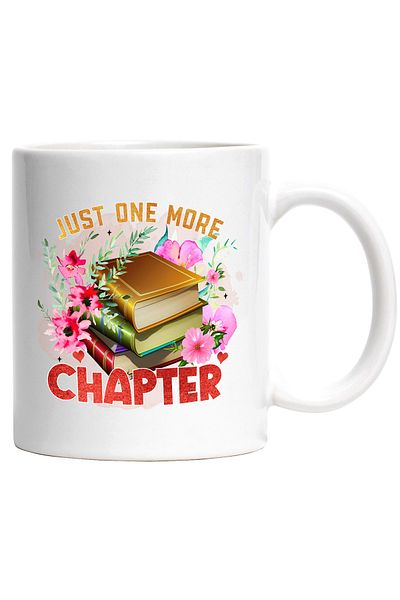 StoryGift Romania Mug with a stack of books with the message "Just one more chapter", just one more chapter, with a white handle