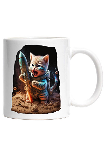 StoryGift Romania Cana Cu Pisica Astronaut care are o Racheta, Animale, Galax...