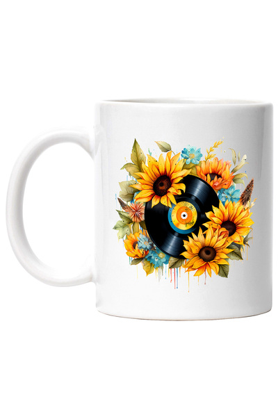 StoryGift Romania Cana cu un disc vechi, ilustratie, stil retro, vechi, flori...