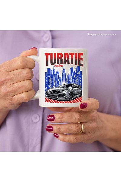 StoryGift Romania Cana Turatie Maxima Masina Viteza Adrenalina, 330ml, Ceramic Cu Maner Alb, Cu Maner A,stg