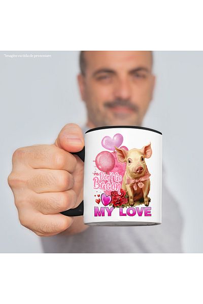 StoryGift Romania Mug with piglet with the message "Don't go bacon my Love", ham, bacon, roses, With ,STG