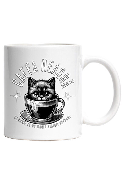StoryGift Romania Cana Cafea Neagra bucura-te de magia pisicii cafelei, 330ml...