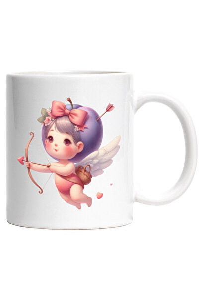 StoryGift Romania Cana cu un bebelus Cupidon care trage cu arcul | ilustratie | trage cu arcul | a, Cu Maner Alb