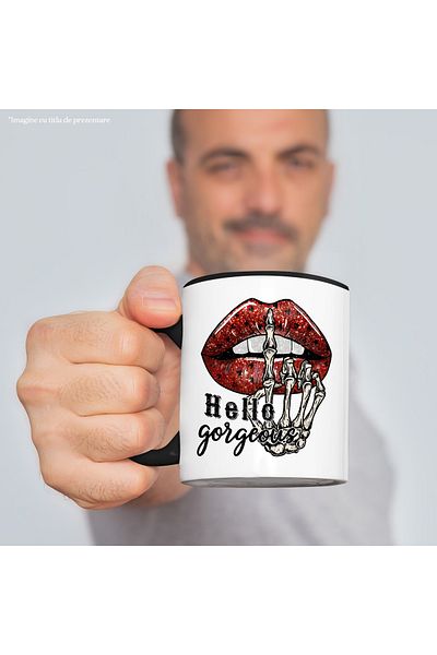 StoryGift Romania Mug with the message "Hello, gorgeous", good, hello, gorgeous, Valentine's Day, illustrated, With