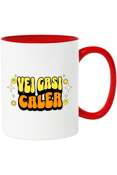 StoryGift Romania Cana Vei Gasi Calea, 330ml, Ceramic cu Maner Rosu, Cu Maner...