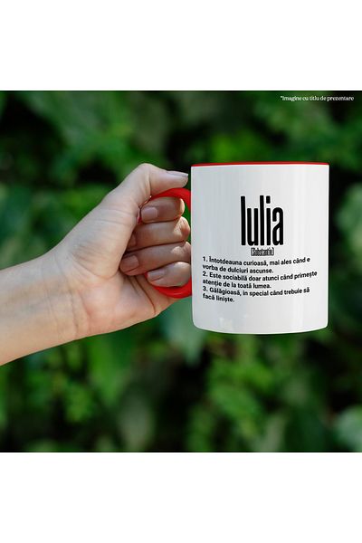 StoryGift Romania Mug With the Name Iulia, and Funny Message, Curious, Sociable, Noisy, 330ml, , With ,STG.
