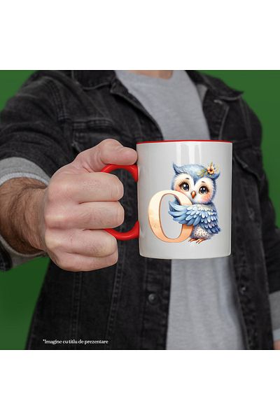 StoryGift Romania Mug with an owl with the letter "O", illustration, for children, school, student, alphabet, With, STG.