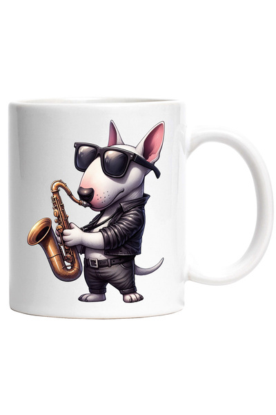 StoryGift Romania Mug with a dog playing the saxophone | illustration | glass...