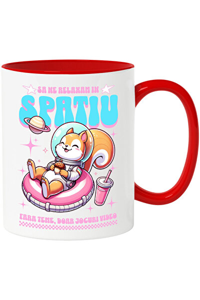 StoryGift Romania Cana cu Veverita In costum Spatial Pe Gogoasa Roz Text Sa N...