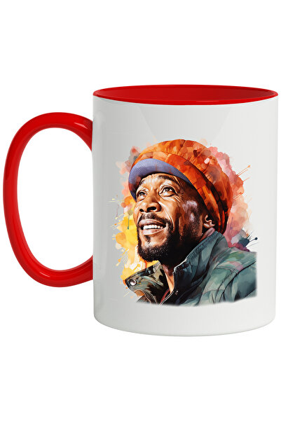 StoryGift Romania Cana Cu Marvin Gaye, Cantaret Celebru, Compozitor, Multicolor 330 ml, Ceramica c, Cu Maner Rosu