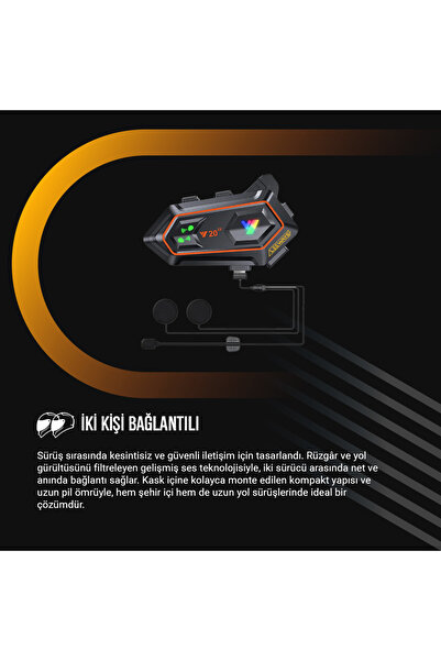 leeways İki Adet Y20 2X 1000m Telsiz Mesafeli Özellikli 2 Kişi Bağlantılı Bluetooth Kask Kulaklık Ekranlı Fe