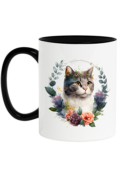 StoryGift Romania Cana cu o pisica serioasa | ilustratie | coroana din flori ...