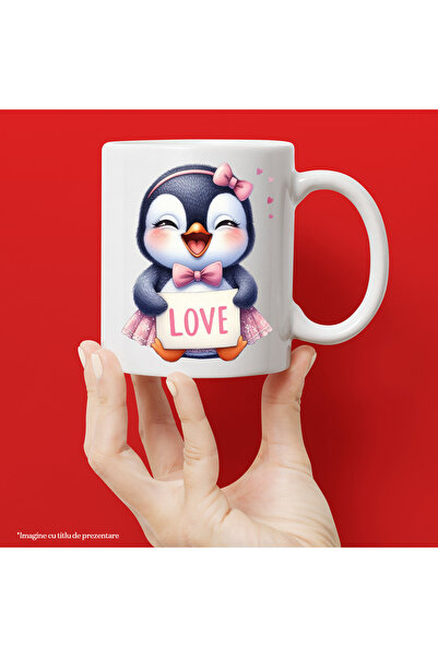 StoryGift Romania Cana cu un pinguin micut, ilustratie, inimioare, imbujorata...