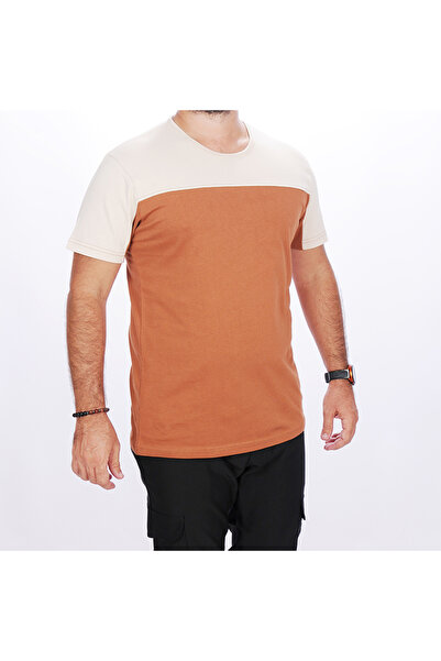 FORMTEKS 0 Yaka Robalı Tişört Kahve Bej