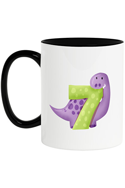 StoryGift Romania Cana cu un dinozaur mov cu cifra 7, ilustratie, pentru copi...
