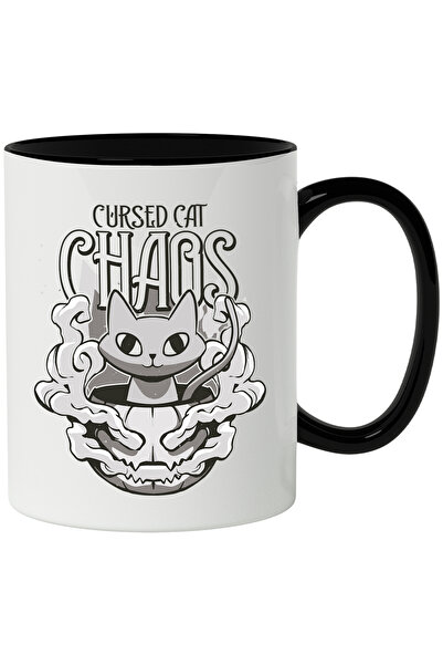 StoryGift Romania Cana Cu Mesaj In Engleza Cursed Cat Chaos, Pisica, Dovleac, Fum ,Multicolor 330 , Cu Maner Negru