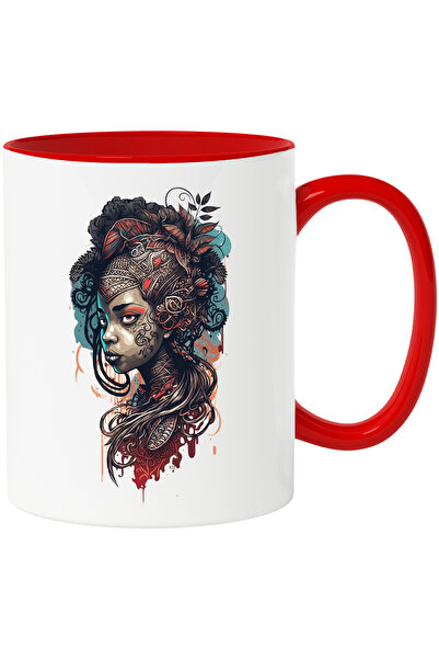 StoryGift Romania Cana Cu Desen Fata cu Par lung si Desene pe Fata, Armura, S...