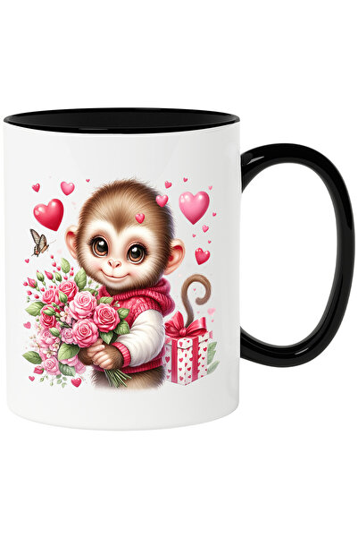 StoryGift Romania Cana cu o maimutica vesela | ilustratie | tine un buchet cu...