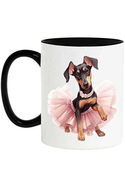 StoryGift Romania Cana cu Doberman in fusta de balerina, caine, animal de companie, ilustratie, da, Cu Maner Negru