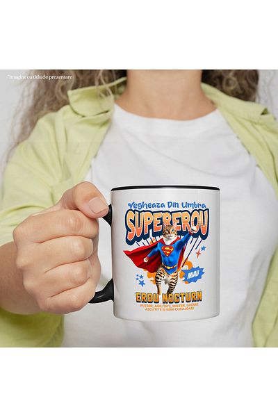 StoryGift Romania Mug with Bengal Cat in Superman Costume with Cape, Night Hero, Cartoons, With,STG