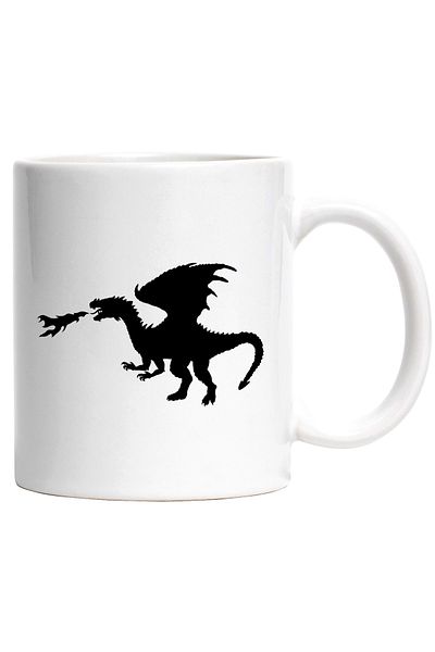 StoryGift Romania Cana cu un dragon care sufla flacari cu Maner Alb, Cu Maner Alb