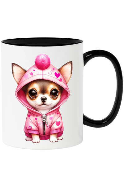 StoryGift Romania Mug with a shy puppy wearing a sweatshirt with hearts | ill...