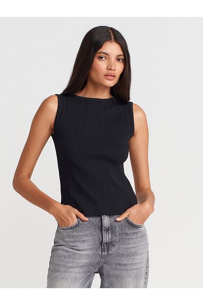 Dilvin Boat Neck Ribbed Thin Knitwear Blouse